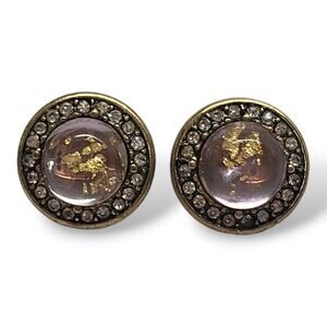 Multi Color Gold Tone Round Button Crystal Doublette Halo Earrings